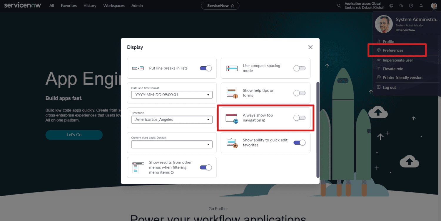 ServiceNow Preferences