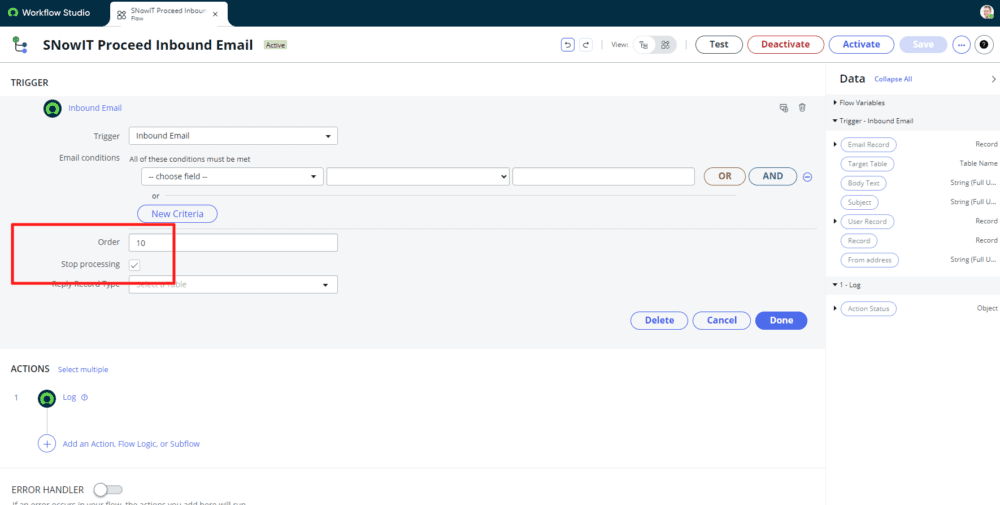 ServiceNow Inbound Email Flow Order